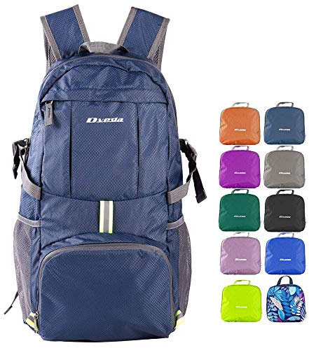 DVEDA Sac à dos léger et pliable de 35 L - Étanche et durable - Pour randonnée, voyage, voyage, bleu marine, 35L, Ordinateur portable