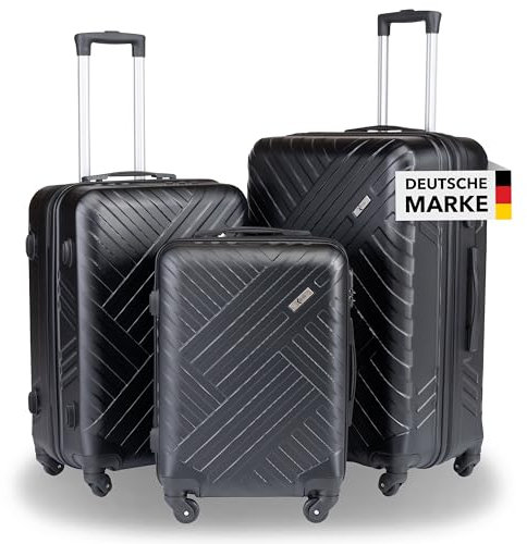Xonic Design Reisekoffer - Hartschalen-Koffer mit 360° Leichtlauf-Rollen - hochwertiger Trolley mit Zahlenschloss in M-L-XL oder Set(Schwarz, Set)