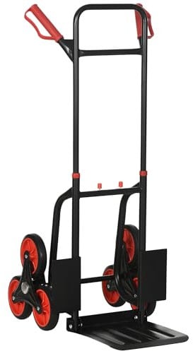 Durhand Carrello Portapacchi Pieghevole 120 kg max con Maniglia Estraibile, Carrello da Trasporto in Acciaio, PP e TPR, 60x45x109 cm, Rosso e Nero