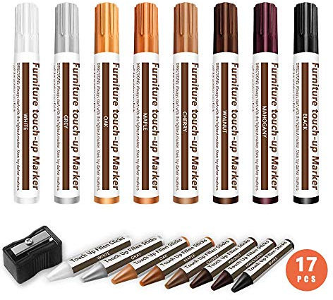 MCIGICM 17PCS Furniture Repair Kit - Wood Repair Markers, Touch Up Pen, Scratch Remover for Stains, Scratches, Wood Floors, Tables & More