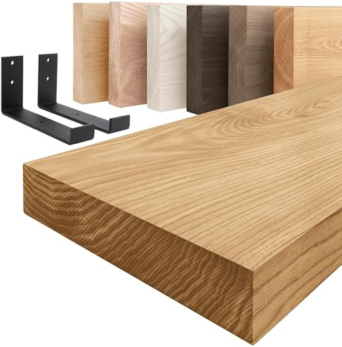 LAMO Manufaktur Holzregal mit schwarzen J-förmigen Halterungen | Wand Regal 40 cm breit für Badezimmer, Flur, Küche im Industrial-Stil | Farbe: Rustikal, Kante: gerade | Massivholz, Vintage-Charakter