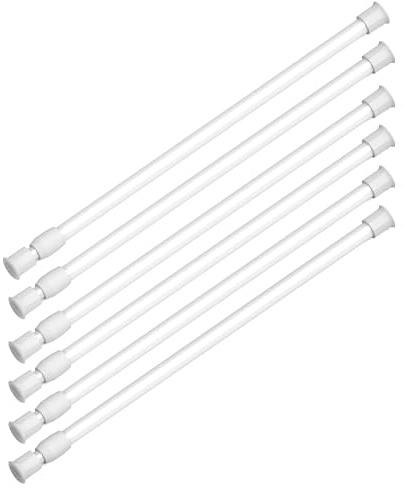 Små spänningsstänger 12 till 49,5 cm justerbara stänger för husbil kylskåp, köksfönster, skåpredskap, garderob och skåp, vit – 6-pack