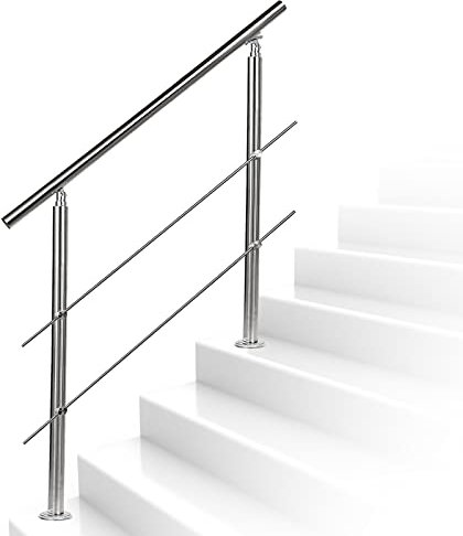 BMOT Geländer 150 cm, Treppengeländer für Brüstung Balkon Garten, Edelstahl Handlauf mit 2 Querstreben