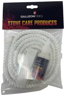 10mm White Stove Rope Kit for Stove Door Seal with Large 50ml Glue & Tape - Heat Resistant 2m x 10mm