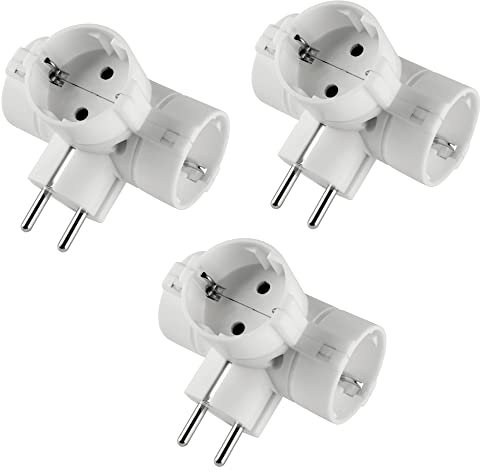 POLY POOL - PP2350.3 Adaptateur Prise Schuko Adaptateur avec 3 Prises Schuko Standard Allemande et Prise 16A Adaptateur Multiprise Blanc