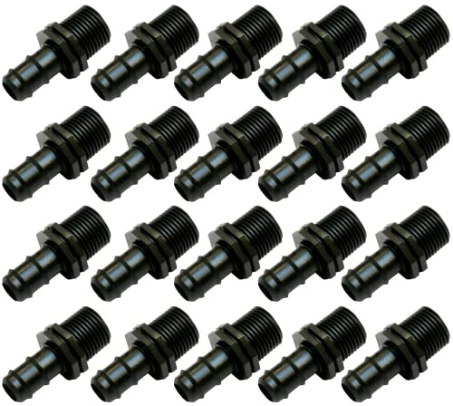 acquaverde Raccordo Portagomma e Filettato Maschio, Connettore Giunto per Tubi Irrigazione - Orto Facile (20, 16 mm x 1/2)