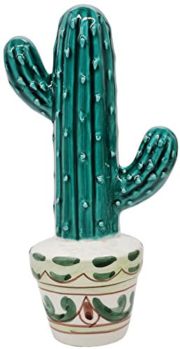 sicilia bedda - Cactus in Ceramica di Caltagirone - Prodotto Artigianale realizzato interamente a Mano (Altezza 25 Centimetri, Verde)