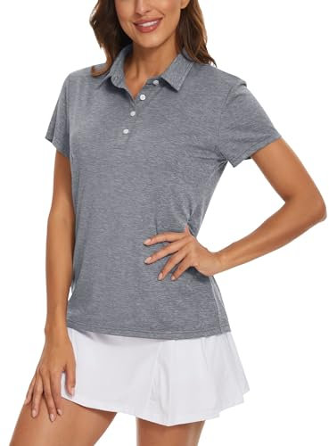 TACVASEN Damen Sportshirts Kurzarm T-Shirts Atmungsaktiv Poloshirts Golf Polohemd Top Sommershirts, Dunkelgrau