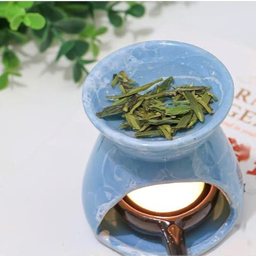 Warmself Brûleur à huile essentielle en céramique bleue pour bougie chauffe-plat - Diffuseur d'arômes décoratif