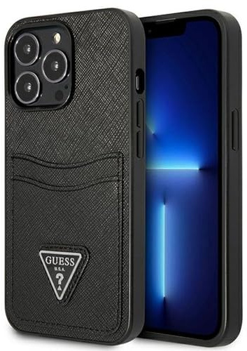 Guess GUHCP13LPSATPK Hard Case for iPhone 13 Pro / 13 6.1 Inch Black with SaffianoTriangle Logo Card Slot