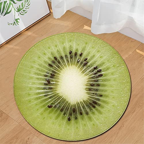 Chickwin Teppiche für Wohnzimmer Rund, Obst Muster Teppich Modern Schlafzimmer Groß Flauschig Weich rutschfest Fußmatte für Kinderzimmer oder Küche Dekoration (Grüne Kiwi,Durchmesser 60cm)
