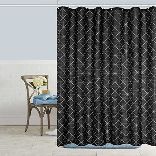 OCEUMACO Duschvorhang mit Gewicht 240x200 Shower Curtains Textil Antischimmel Wasserdicht Geometrisch Motiv Duschvorhänge Badewanne Waschbar Stoff Extra Breit Vorhang mit Haken - Schwarz
