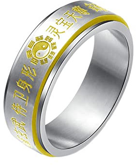 Epinki Ringe Verlobung Herren, Gold Herrenring Pärchenring Yin Yang Spinner Ring Edelstahl Ringe Männer, Gr.57 (18.1)