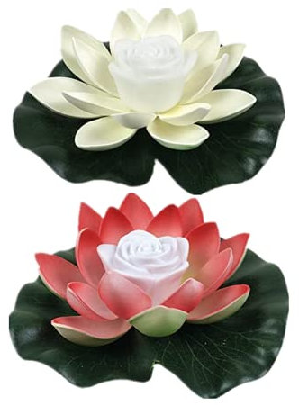 Yeehliny Schwimmende Lotuslichter, LED Wasserdichte Solar Seerosen Schwimmende solarleuchten Lotusblumen-Nachtlampe Lotusblüte Lotusblatt Teichlicht für Pool Teich Garten Deko (18CM-2PC-03#)