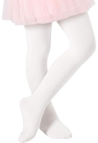 Zando Ballettstrumpfhose Kinder Mädchen Elastisch Strumpfhose Baby Tanzstrumpfhose Anti-Rutsch Atmungsaktiv Weiß 6-9 Jahre (Tag Size L)