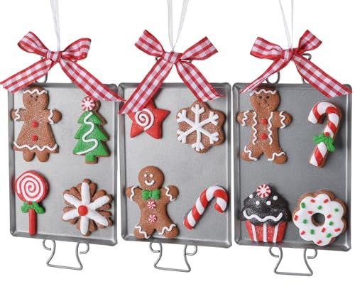 Set Weihnachtsbaumanhänger Christbaumanhänger Lebkuchen-Ornamente Zuckerstangen Weihnachtsbäckerei Weihnachtsbaum-Dekoration zum Aufhängen (3 Stück Lebkuchen-Backbleche)