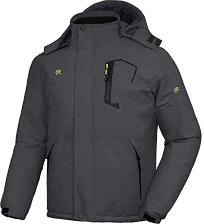 geeksport Winterjacke Herren Warm Parka Winter Wasserabweisend Gefüttert Berg-Skijacke Abnehmbarer Kapuze Snowboardjacke Winddicht Outdoorjacke Dunkel Grau XL