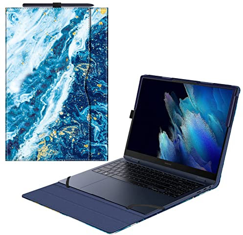 FINTIE Custodia per 15.6 Pollici Samsung Galaxy Book4 360 / Galaxy Book3 360 - Portfolio Business Cover con Tasca, Oceano Blu