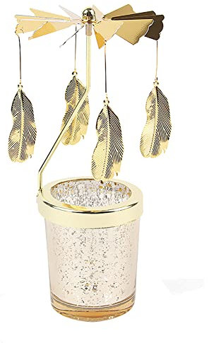Feder Teelicht Karussell Windlicht Glas Teelichthalter Gold Teelichtglas Rotierender Kerzenhalter Eisen Metall Kerzenständer für Valentinstag Deko Geschenk Hochzeit Dekoration Wohnzimmer Tischdeko