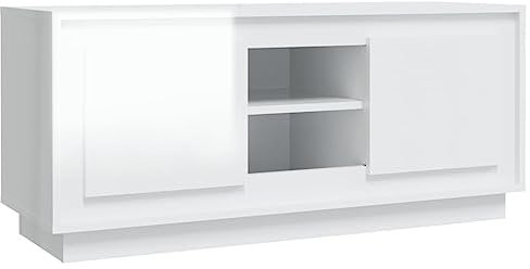 vidaXL Mueble de TV Madera contrachapada Blanco Brillo 102x35x45 cm