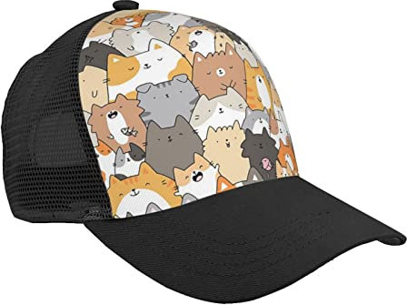 Kawaii Cat Pattern Baseball Cap Dad Hat Trucker Hat Damen Herren Snapback Verstellbarer Modischer Trendiger Hip Hop Hut Low Profile