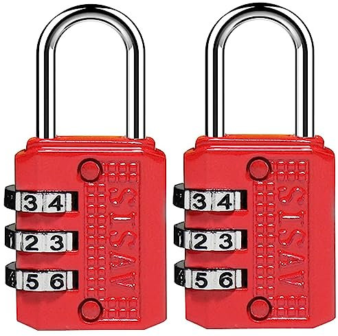 SISAV Cadenas à Combinaison à 3 Chiffres,Cadenas de Gym,Cadenas d'Extérieur,Adapté aux Casiers d'École,aux Boîtes à Outils,aux Sacs à Dos de Voyage,avec Loquet (Rouge,2 Pièces)