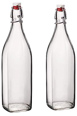 Bormioli Rocco 33.75oz Swing Bottle (Set of 2) - Reusable Glass with Airtight Leakproof Swing Tops, BPA-Free Office Water Bottle, Great for Homemade Syrups, Dressings, Infused Oils, Fresh Juices