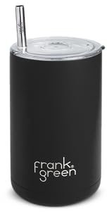 Frank Green Reusable Iced Coffee Cup with Straw, 3-in-1 Insulated Drink Holder with Double Wall Vacuum, Ceramic Lined Tumbler with Straw and Lid - Midnight 15oz/425ml