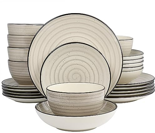 Elama Gia 24 Piece Stoneware Dinnerware Set (Cream)