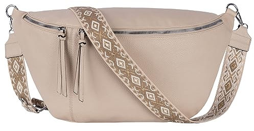 Bauchtasche Umhängetasche Crossbody-Bag Hüfttasche Kunstleder Italy-Design (APRICOT)