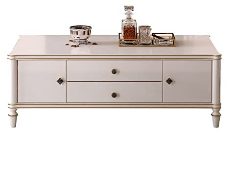 HASMI Kleiner Tisch Eleganter weißer Retro-Couchtisch, rechteckiger 50-Zoll-Sofatisch aus Holz mit großem Stauraum, for Wohnzimmer und Büro Tisch Wohnzimmer
