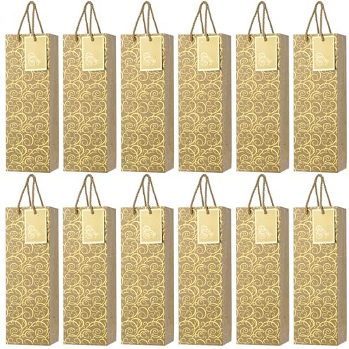 DATEFUN 12 Stück Flaschentüten Geschenktüten für Wein, Papier Weinbeutel, Einzelne Flasche Weintasche, Wein Champagner Geschenktasche für Weihnachten, Hochzeit, Geburtstag, Party-36 x 12 x 10 cm