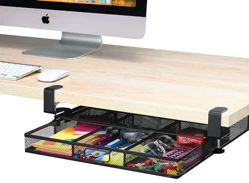 Homeify Under Desk Drawer Organizer Clamp-On, Mesh Metal Desk Drawer Attachment, 1 Drawer Slide Out, On Desk Or Under Desk Organizer For Office Supplies & Home Essentials, HF-4546-PER