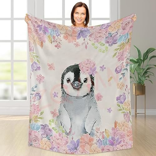 ZQYMM Pinguin Geschenk Personalisiertes Babydecke mit Namen für Babys Individuelle Babydecke Flanell Fleecedecke für Kinder Personalisierte Geschenke Kinder Babygeschenk Geschenk zur Geburt