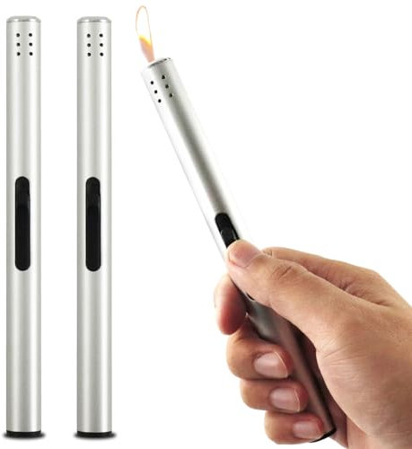 2 Pezzi Accendino Lungo per Candele, Accendino Antivento Gas Ricaricabile, Accendino Jet Flame per Campeggio All'aperto, Barbecue, Cucina, Regali per Uomini (Venduto Senza Gas Butano)