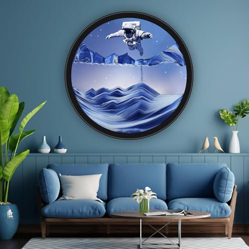 Omaiyoupin Moving Sand Art Picture Round Glass 3D Deep Sea Sandscape Room Decoration, Glass Crafts Solid Wood Frame, Relaxing Mood Home Office Work Wall Art Decor