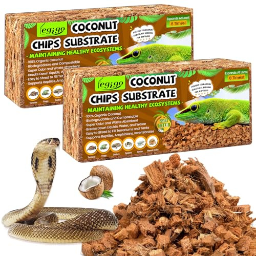 Legigo 2 Pack Coconut Chip Substrate for Reptiles, Natural Coco Coir Chip | Coco Husk Chip Reptiles Bedding, Retain Humidity, Allowing Airflow for Ball Pythons, Snakes, Geckos, Tortoises, Terrarium