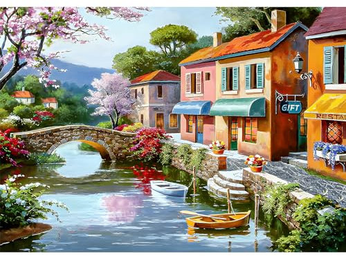 QENSPE Landscape Diamond Painting Kits for Adults, Town Diamond Art Kit,Crystal Art for Adults,Full Drill Gem Arts Craft, Diamond Dot Kits for Home Decor (30x40cm) 12x16in