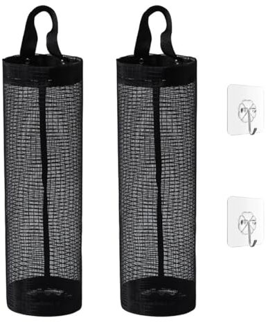 PLKSEI 2 piezas soportes para bolsas de plástico para colgar bolsas de basura con 2 Ganchos estante de malla transpirable bolsas de almacenamiento plegables de malla con ganchos adecuado para cocina