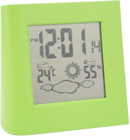 Oumefar Orologio delle Previsioni del Tempo, Batteria di Facile Lettura, Sveglia Solare, Display 'umidità, Display della Temperatura per Case e Scuole (Verde)