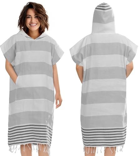 JEMIDI Badeponcho Damen Herren - Schnelltrocknender Surf Poncho - Leichtes Handtuch Kleid mit Kapuze - Strand Sauna Surfen - Umziehhilfe Handtuch Poncho Erwachsene - Surfponcho