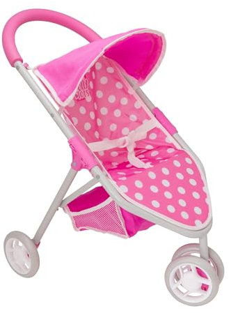 Dolly Tots Puppenwagen Pink Polka Dot | Puppen-Buggy Spielzeug | Faltbarer Puppen-Kinderwagen mit verstellbarem Verdeck, Schwenkrädern & Stauraum | Rollenspielzeug für Kinder ab 3 Jahren