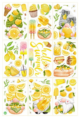 Fensteraufkleber mit Zwergen, 9 Bögen, statische Wandaufkleber, Strand, Wassermelone, Zitrone, Fensteraufkleber für Wand, Glas, Auto, Party, Fensteraufkleber für Auto