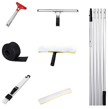 MQZHUK Limpiacristales de Extensible, Rasqueta Limpiacristales Palo Ajustable 5m, Limpiaventanas 35cm para Interior Exterior Limpiar áReas Poco Accesibles como Ventanas Altas Y Techos Blanco