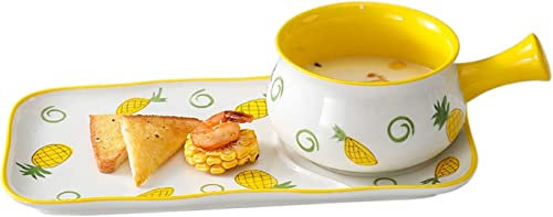 Fruit Bowl Fruit Plate,Fruit Bowl Metal Fruit Basket,Dinner Plate ,Serving Plate, Fruit Patterns Soup Bowls with Cracker Holder, 23oz Soup and Sandwich Plate Combo, Soup and Side Bowls, for Breakfast,
