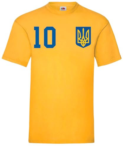 Herren T-Shirt Ukraine Trikot EM 2024 mit eigenem Namen + Nummer - Gelb XL