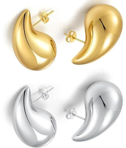 2 Paar Gold Silber Tropfen Ohrringe Hypoallergen Edelstahl Tropfen Ohrringe für Frauen, tamanho médio, Edelstahl