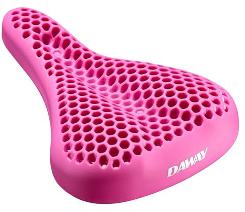 DAWAY S7 Gepolsterter Gel Fahrrad Sattelbezug - Komfortables Stoßdämpfendes Honigwaben Fahrrad Sattelpolster, rutschfest, Passt für Peloton, Mountainbike, Rennrad, Heimtrainer - Rosa, 28 cm x 18 cm