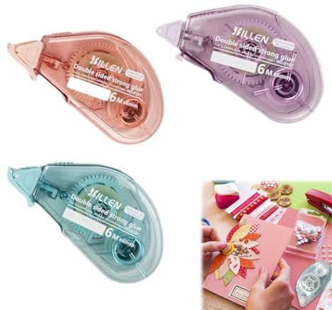 Rouleaux Roller de Colle Roller Colle 6mm x 6m Roller Ruban Adhésif Double Face Colle Scrapbooking Colle Roller Résistant Déchirure Souris Colle Roller Colle Double Face Transparente, 3pcs