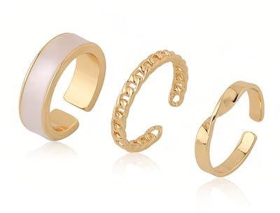 UYRVAPE 3pcs Bague Femme Or Bague Reglable Plaquées, Pouce Bague Empilables Alliance Femme Minimaliste Ouvertes Bagues de Déclaration de Doigt Boho Bague Argent Femme